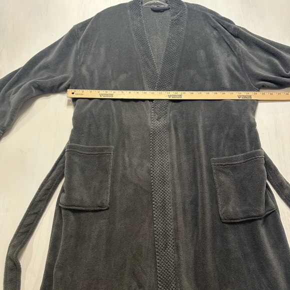Ulta Beauty Gray Fleece Bath Robe One Size Plush Belted Pockets Shawl Collar - Picture 3 of 7